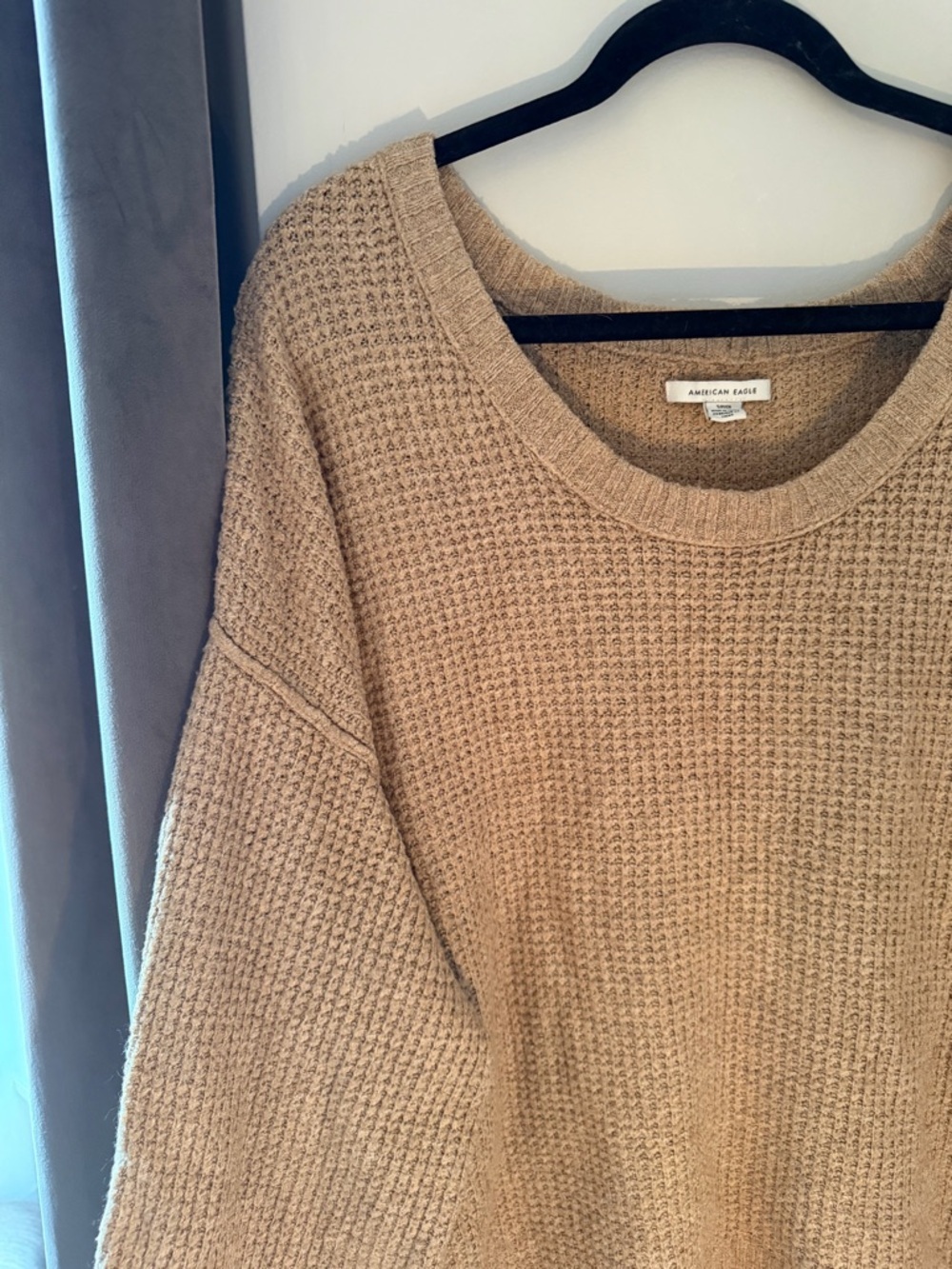 American Eagle Waffle Knit Sweater Tan Oversized Small Cozy - Picture 2 of 6